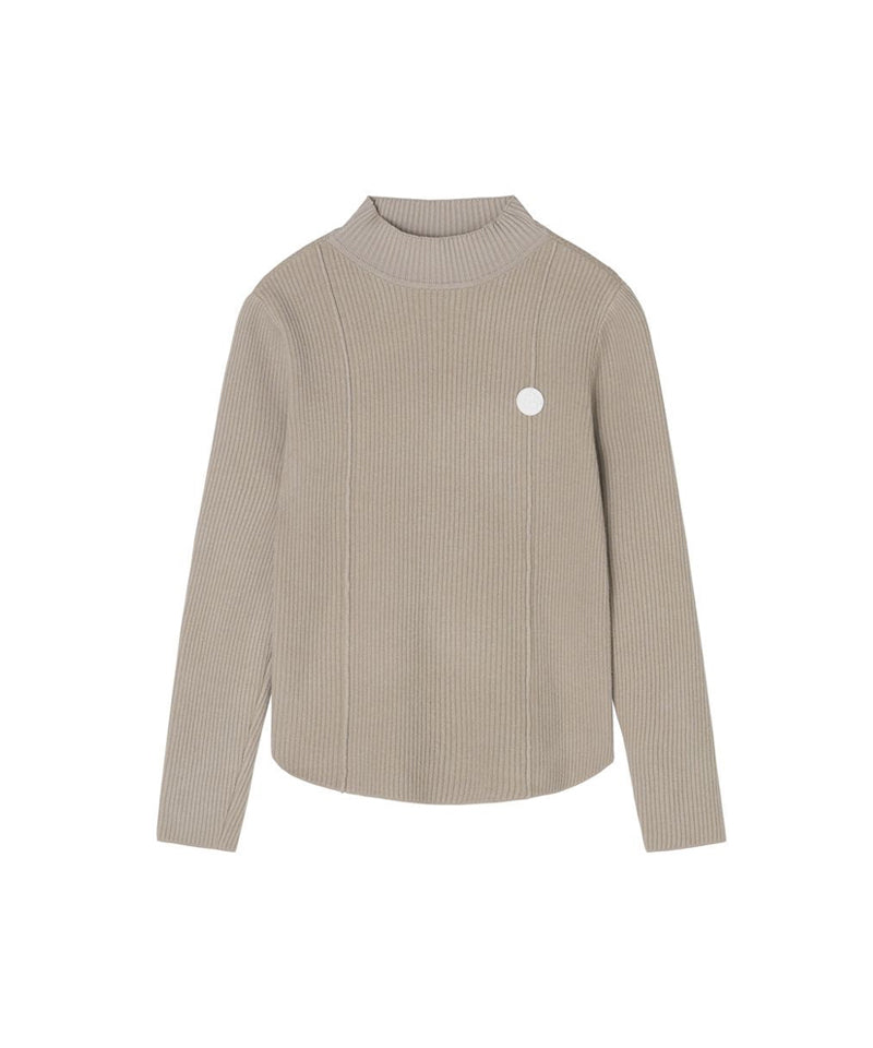 POSHERD Half High Neck Ribbed Knit Top - Sand Beige