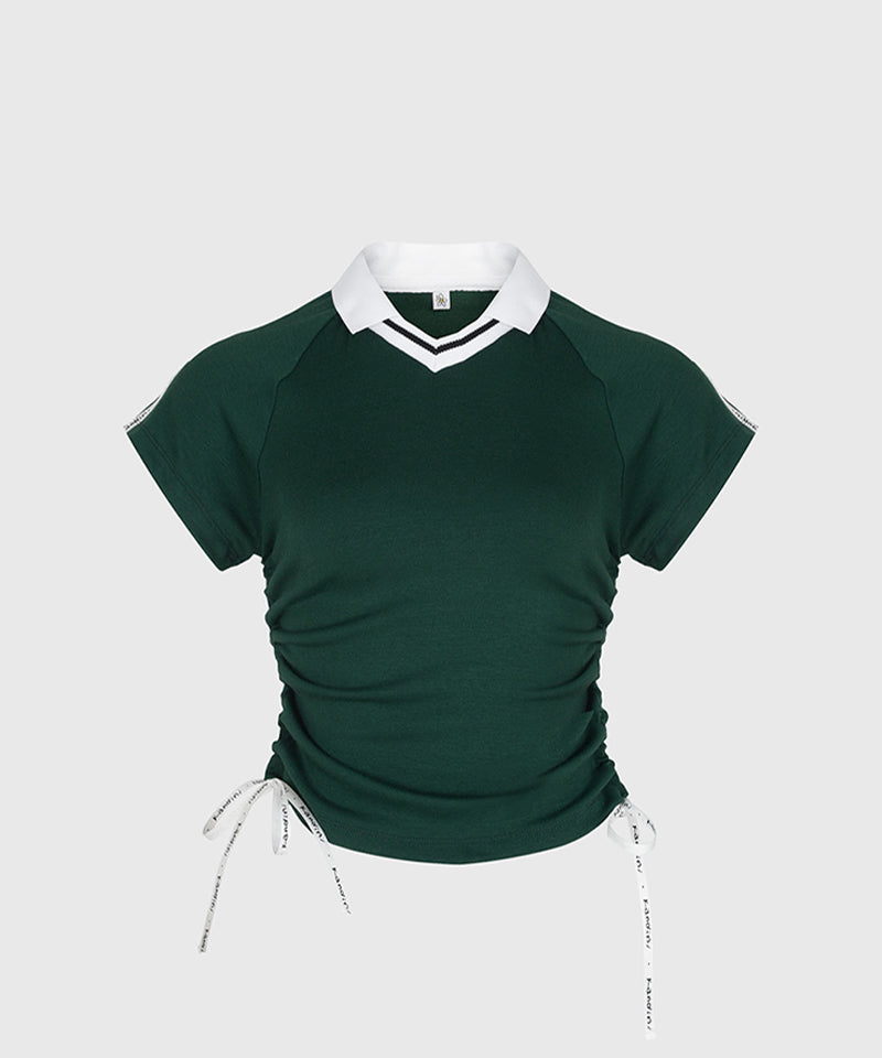 KANDINI Side Ruched Slim Tee - Green