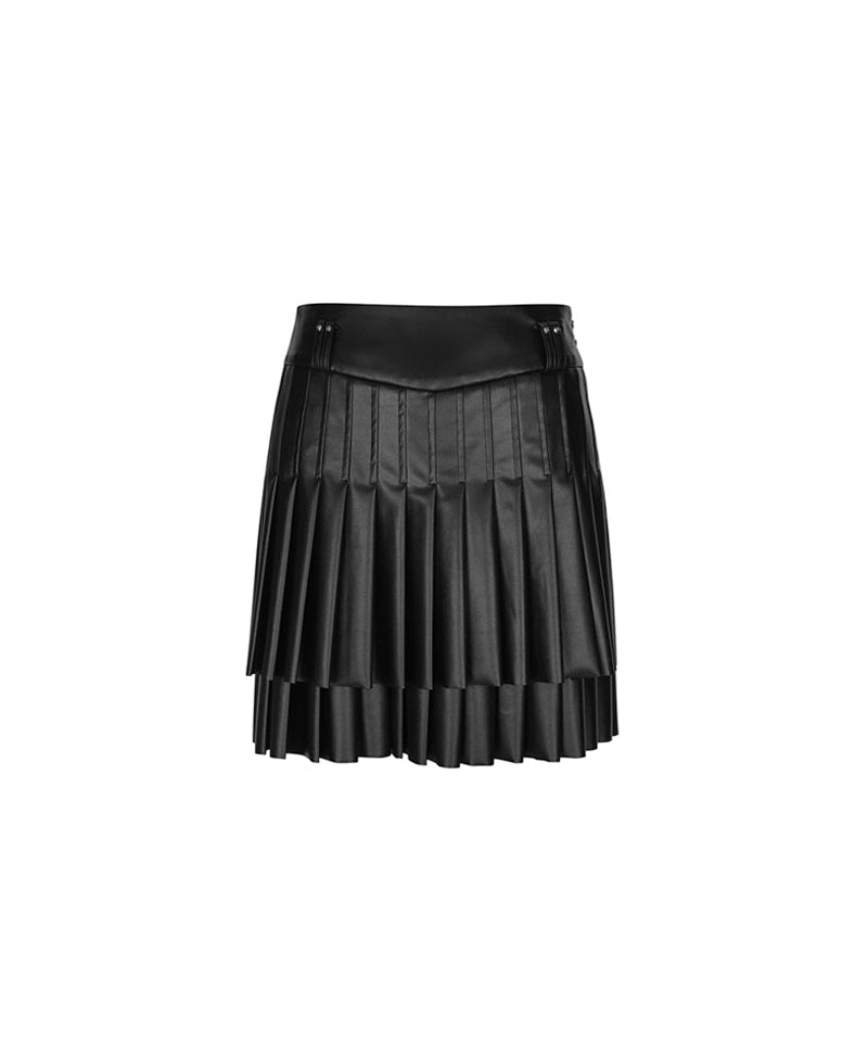 Women's Faux Leather Double Pleats SQ - Black
