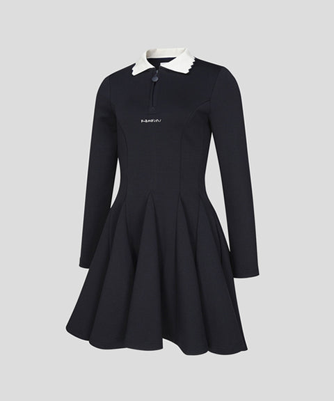 KANDINI Zip-Up Flared Dress - Navy