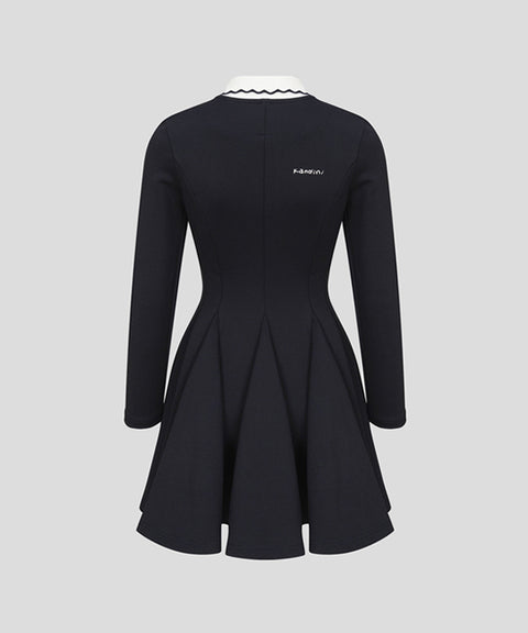 KANDINI Zip-Up Flared Dress - Navy