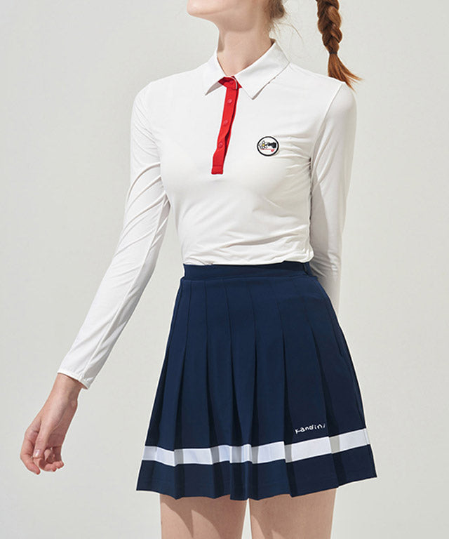 KANDINI Color line Pleats Skirt - Navy