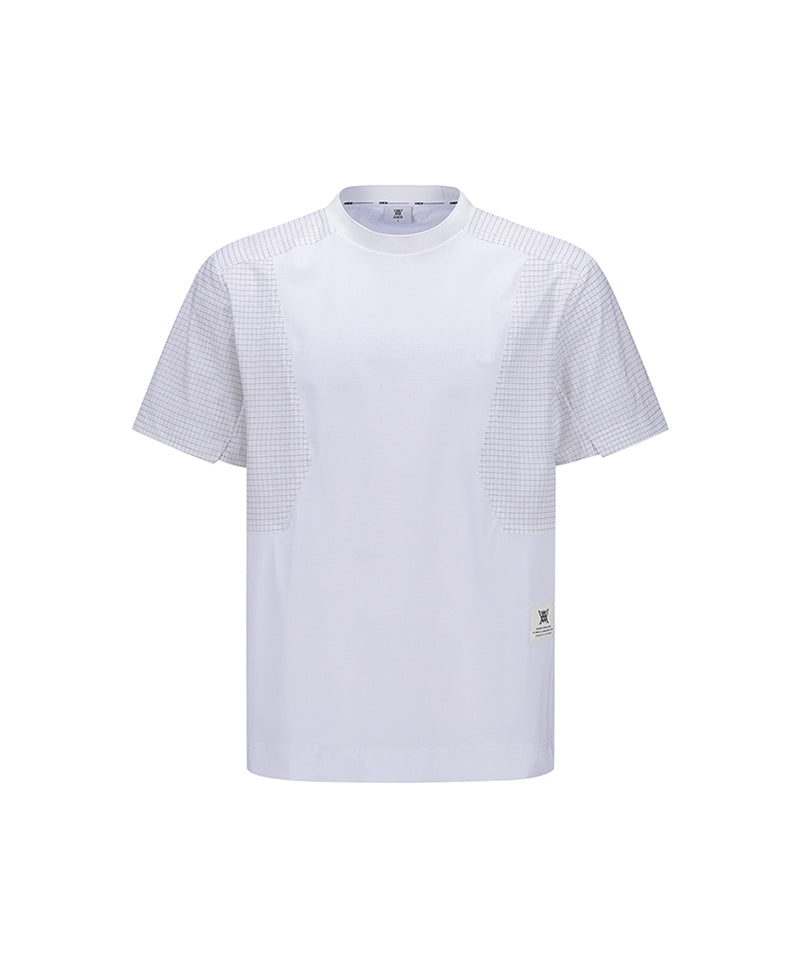 Men  Wooven Sleeve Crew Neck - White