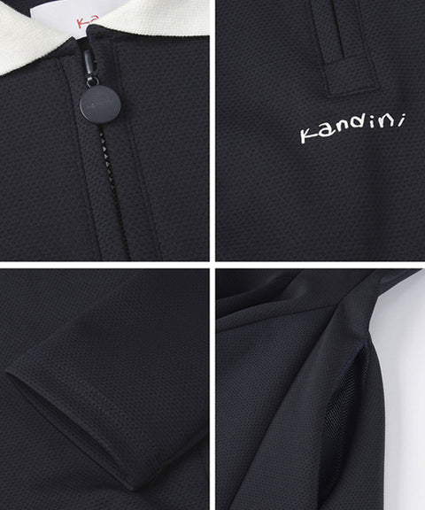 KANDINI Zip-Up Flared Dress - Navy