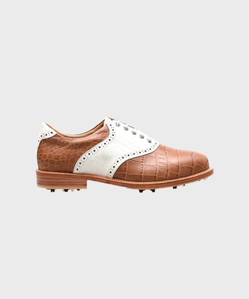 ALL CLASSIC Golf Plain Toe Classic Golf Shoes - Ivory/ Brown