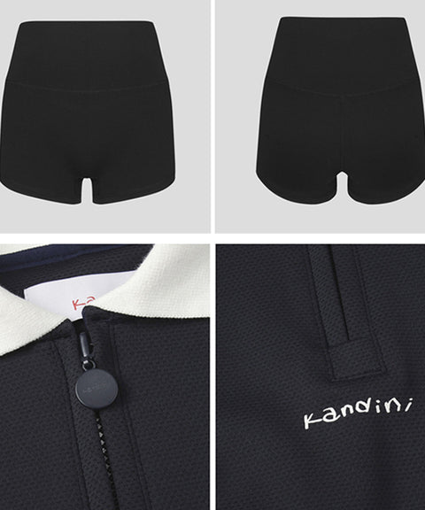 KANDINI Zip-Up Flared Dress - Navy