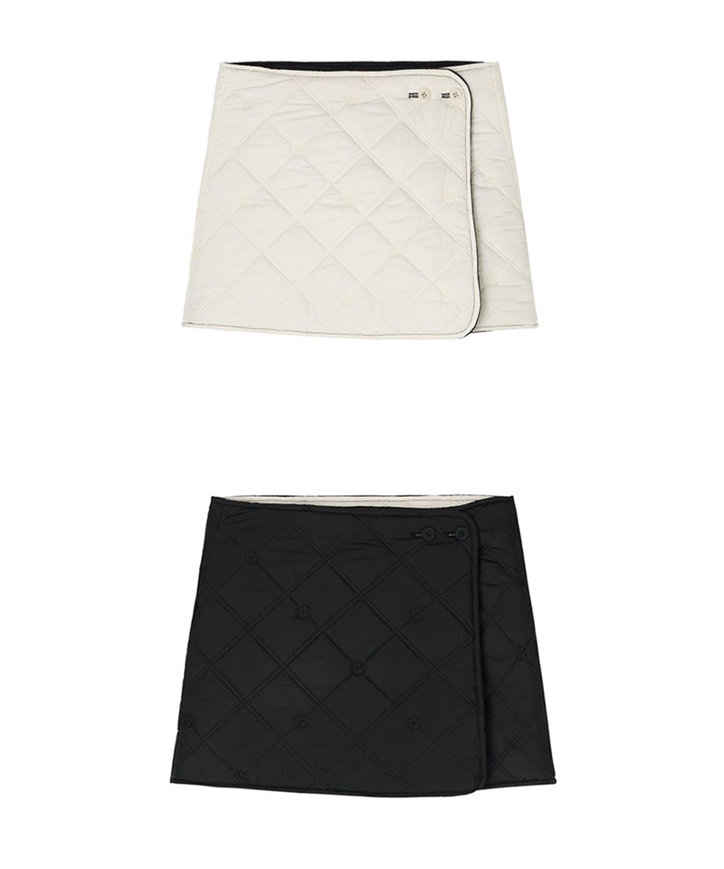 [Warehouse Sale] POSHERD Logo Quilted Reversible Padded Wrap Skirt - Ivory/Black