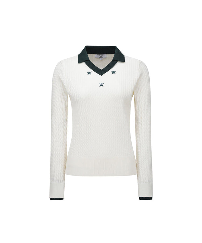 Women's Logo Point Cable Sweater - Off-White