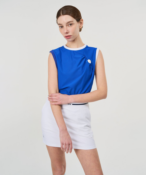 POSHERD Color Block Cool Shirring Sleeveless - Blue