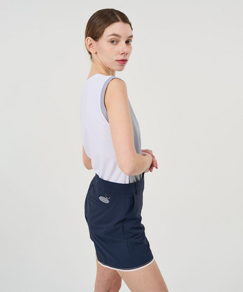 POSHERD Color Block Cool Shirring Sleeveless - Light Grey