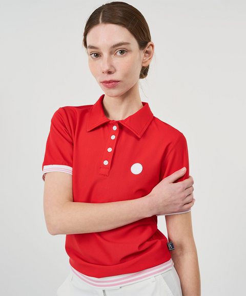 POSHERD Cooling Mesh Button Pique Top - Red
