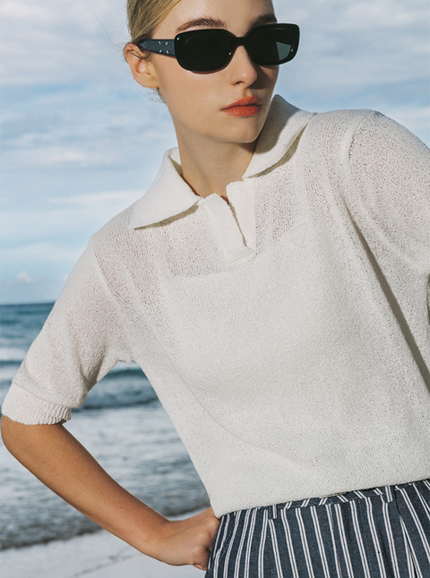 OBER Golf Summer Open Collar Knit - White