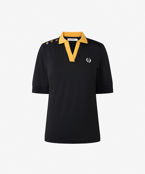 GFJ Golf Women's V-Neck Polo - Black
