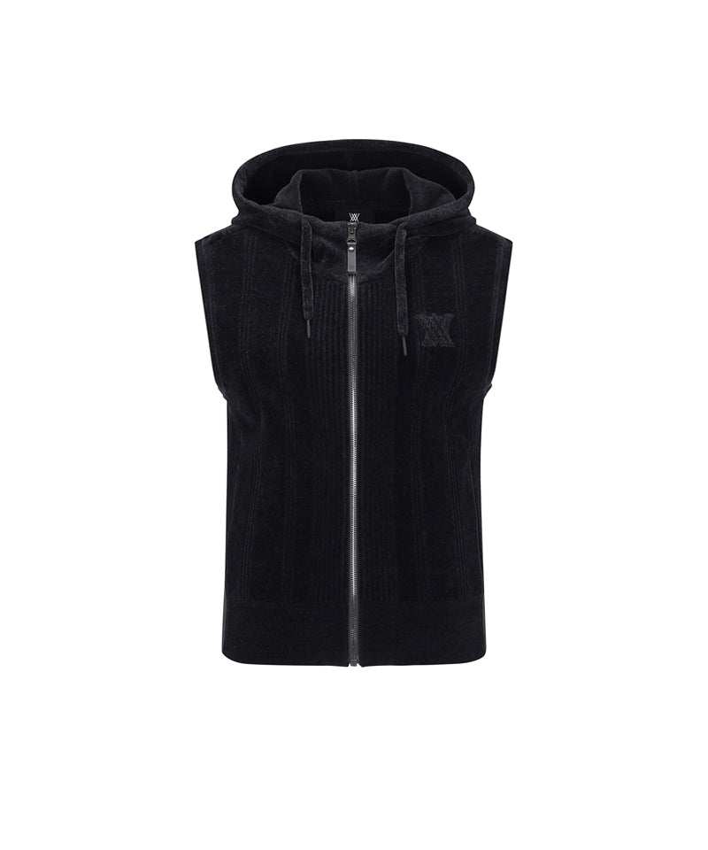Women's Chanille Knit Hood Vest - Black