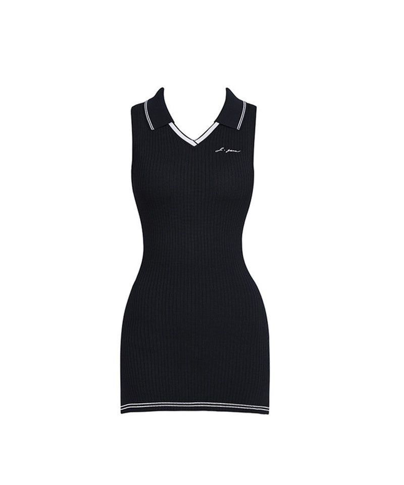 J.Jane Sleeveless Collar Knit Dress - Black