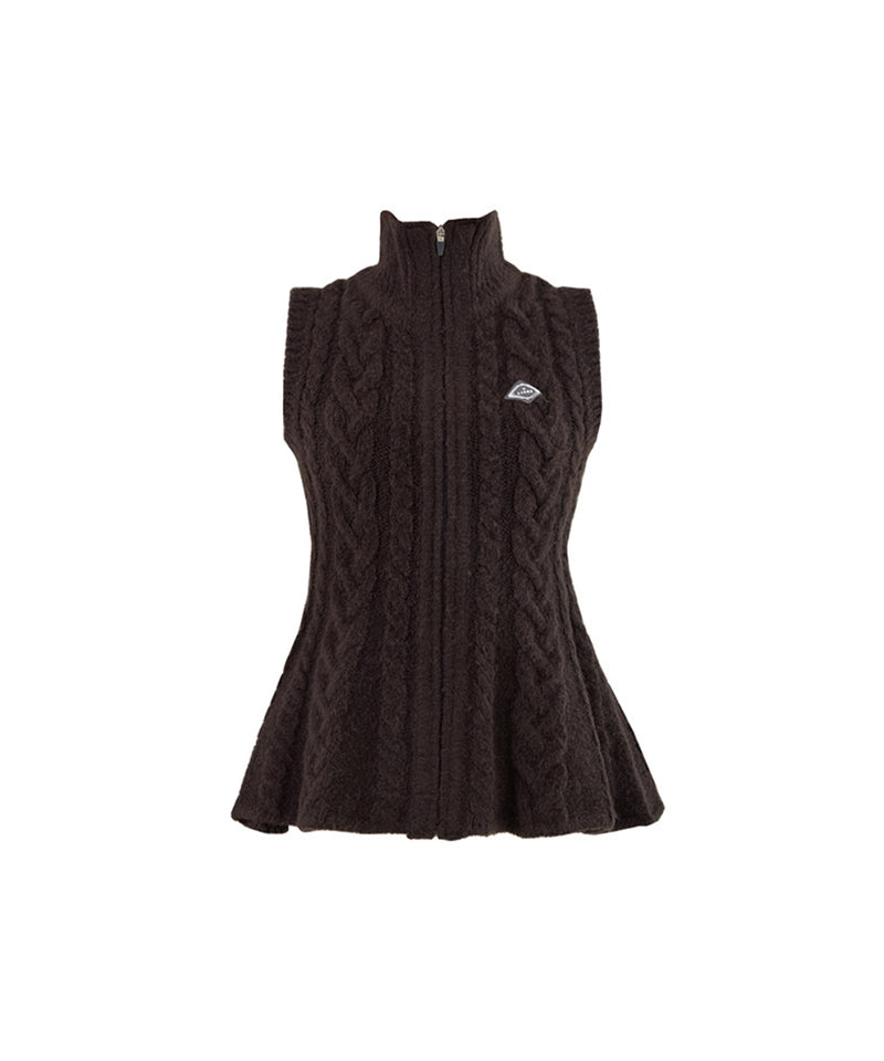 J.Jane Flower Medium Length Knit Zip-Up Vest - Dark Chocolate