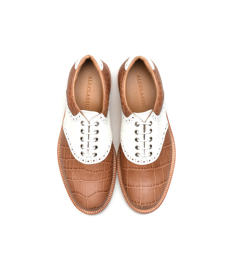 ALL CLASSIC Golf Plain Toe Classic Golf Shoes - Ivory/ Brown
