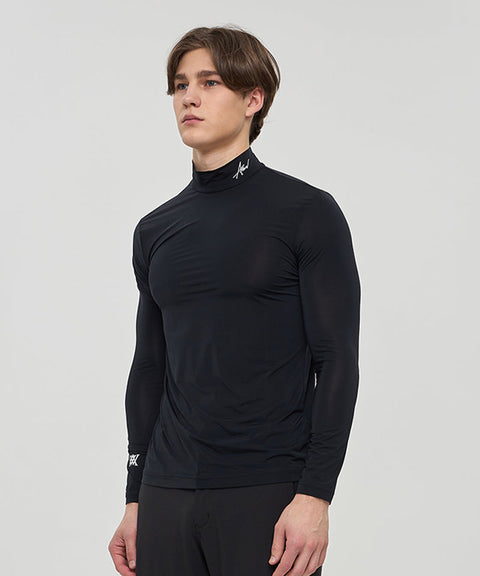 Men's Mock Neck Cooling Base Layer - Black