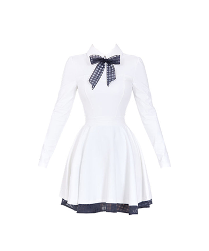 J.Jane Classic Color Contrast Ribbon Flared Dress - White