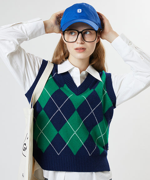 AVEN Wool Cashmere Argyle Vest - Navy