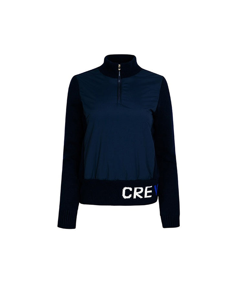 CREVE NINE: Half-neck Logo Windproof Knit  - Navy