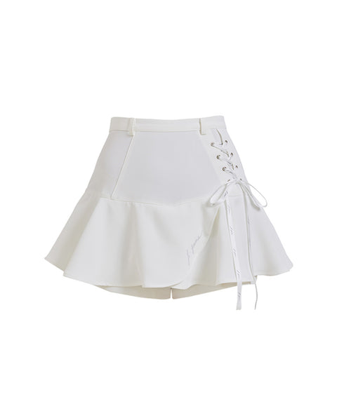 J.Jane Lace-Up Flower Culotte Pants - White