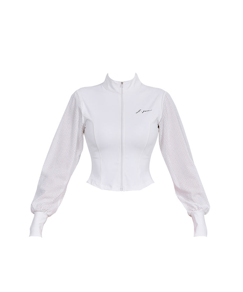 J.Jane Mesh Sleeve Cropped Jacket - White