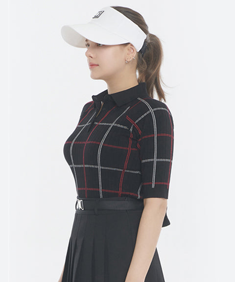 Q.C PLAY: Color Block Check Caravan Knit - Black