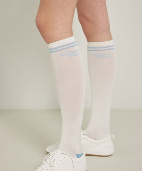 POSHERD Labe Pile Cushion Knee Socks - White