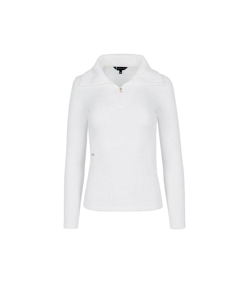 CREVE NINE: Field Half Zip-up Ribbed T-shirt - Ivory