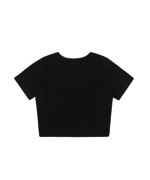 PIV'VEE Lace Ribbed T-shirt - Ebony Black