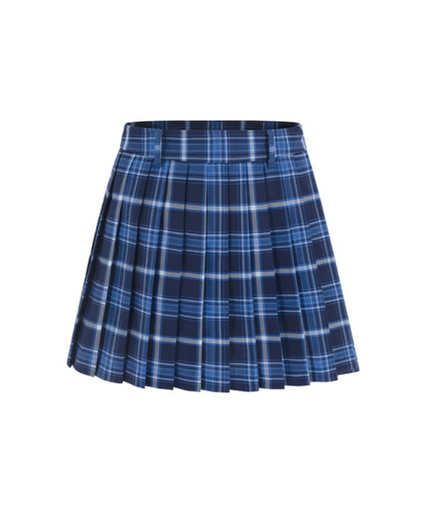 LENUCU Signature Tartan Check Skirt - Blue