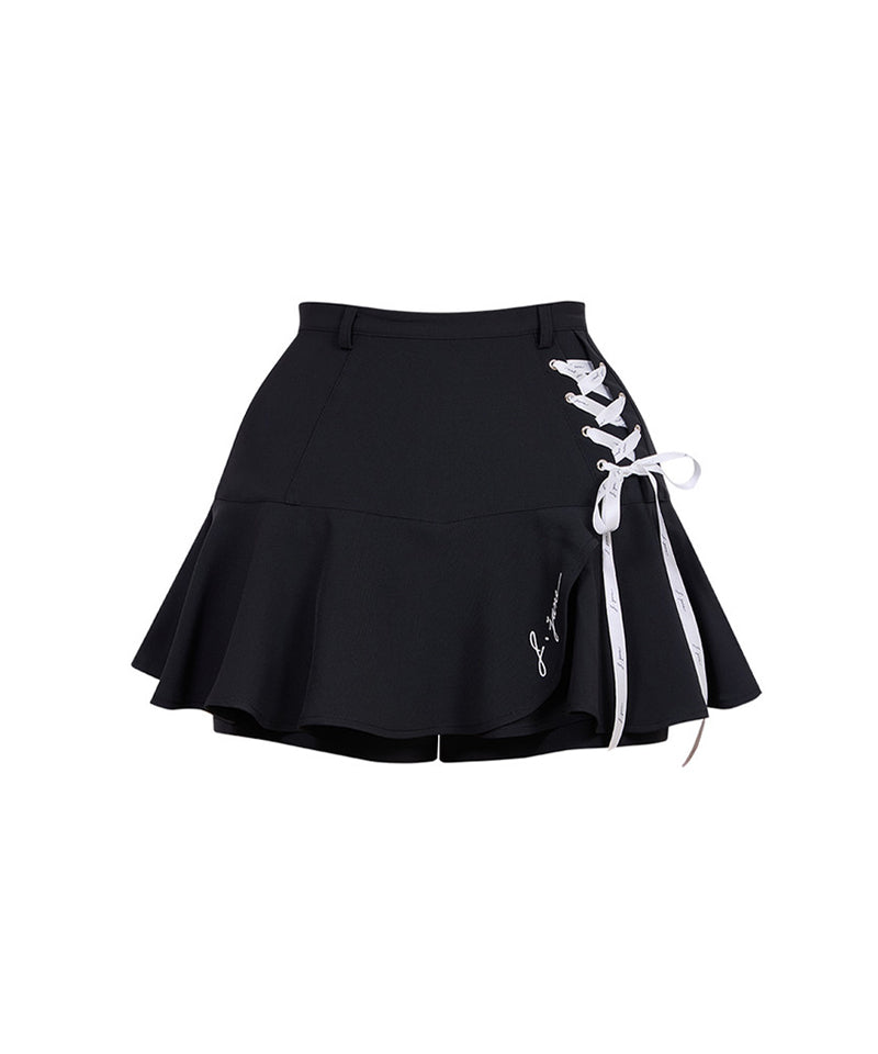 J.Jane Lace-Up Flower Culotte Pants - Black