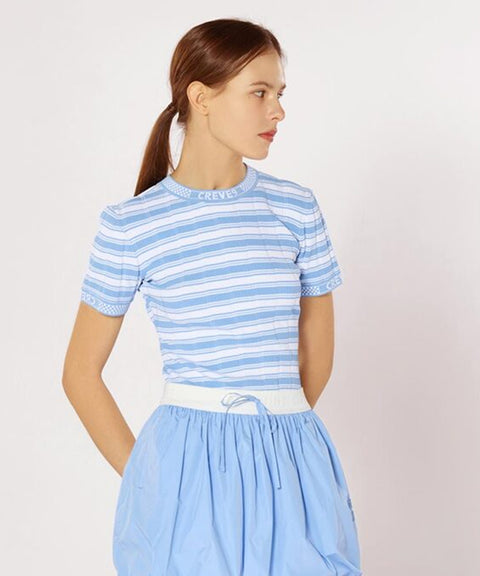 CREVE NINE: Striped Rib Knit - Sky Blue