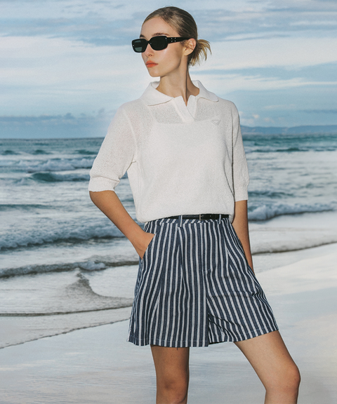 OBER Golf Belt Set Striped Belted Shorts - Blue