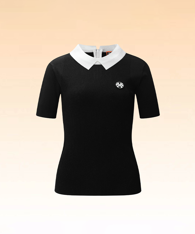 Women's Transitional Layering Short-Sleeve Collared Knit - Black