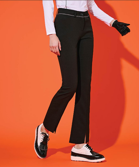 Mahes Golf Front Slit Semi Bootcut Pants That Make Your Legs Look Longer - Black