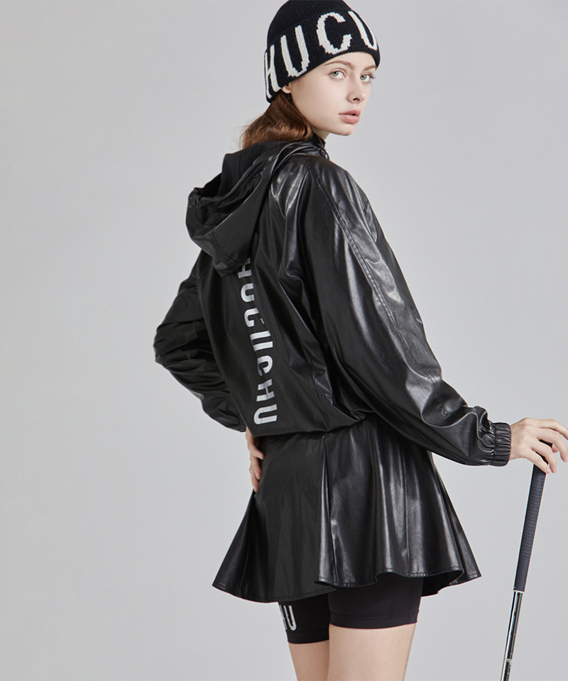 Glossy Anorak Hooded Jumper - Black
