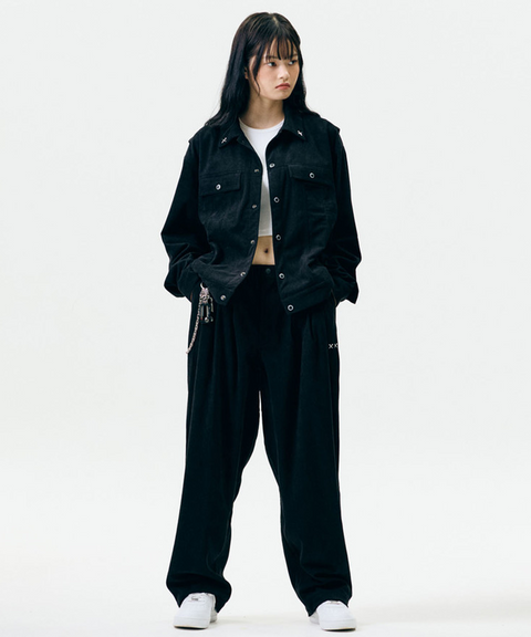 Jamie West Corduroy Three Tuck Wide Pants - Black