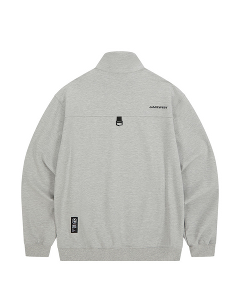 Jamie West High-Neck Half Zip-up Pocket Sweatshirts - Grey