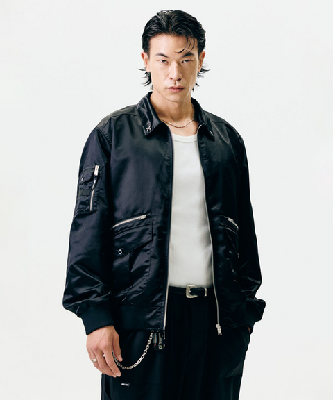Jamie West Nylon Collar Point Aviator Jacket - Black
