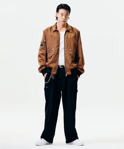 Jamie West Nylon Collar Point Aviator Jacket - Brown