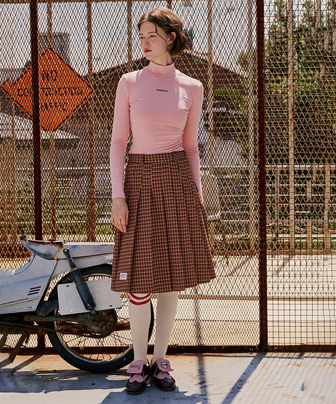 KANDINI Check Midi Pleated Skirt - Brown