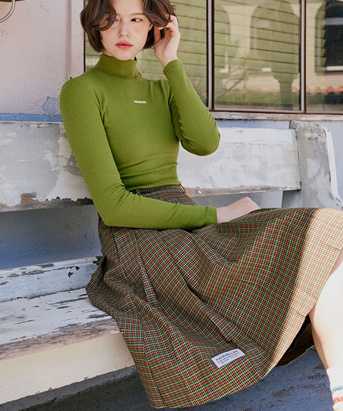KANDINI Check Midi Pleated Skirt - Navy