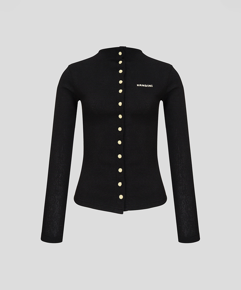 KANDINI Covered Button Cardigan - Black