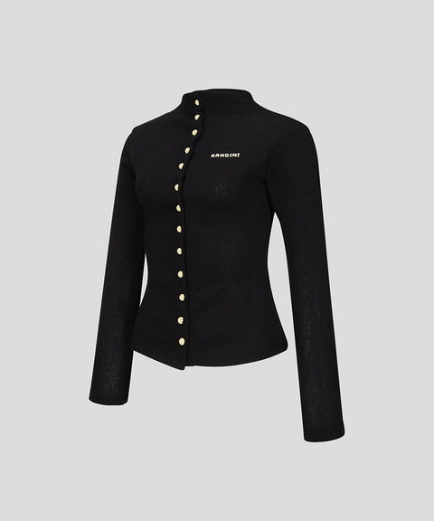 KANDINI Covered Button Cardigan - Black