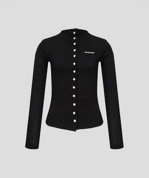 KANDINI Covered Button Cardigan - Black