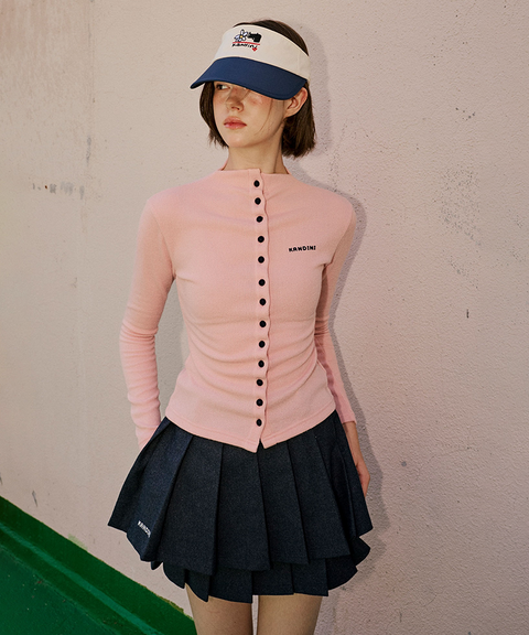 KANDINI Covered Button Cardigan - Pink