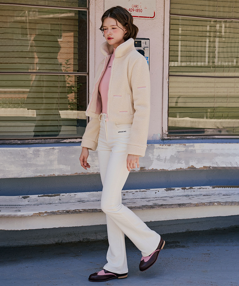 KANDINI Cropped Fleece Jacket - Light Beige