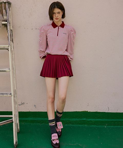 KANDINI Elastic Band Pleats Skirt - Wine